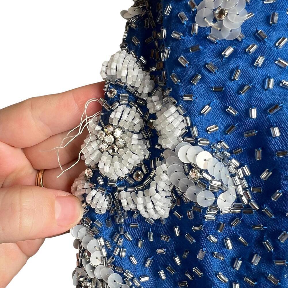 Vintage Victoria Royal Lillie Rubin Blue Beaded Silk Gown - Picture 5 of 9